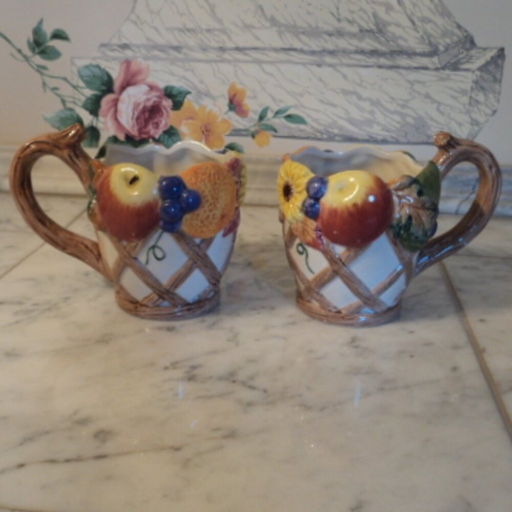 vintage Fitz & Floyd trellis fruit mug x 2